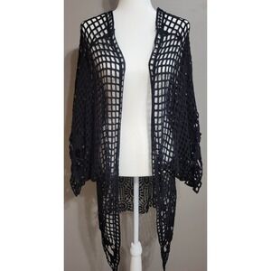 Woven Heart Black Crochet Duster Cardigan